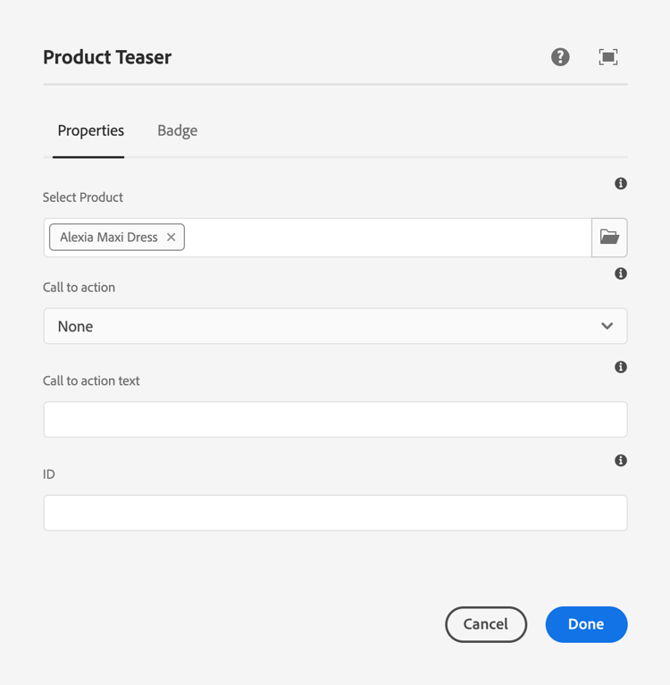 Componente de teaser com seleção