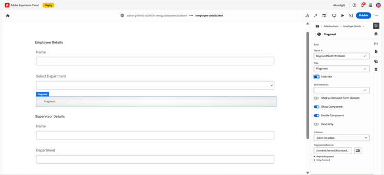 Configurando propriedades do fragmento