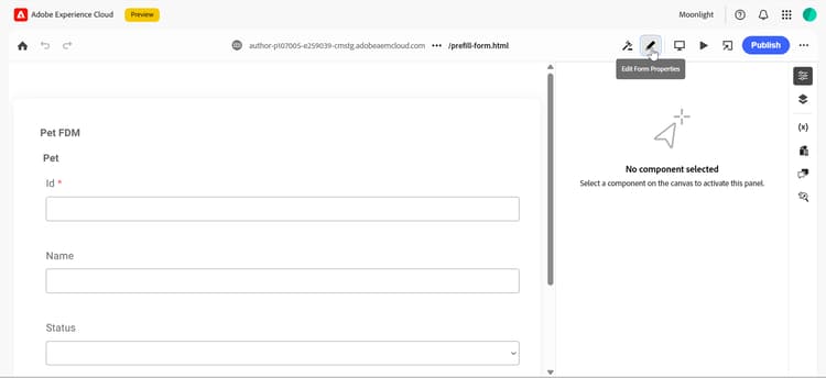 Ícone Selecionar Propriedades do Formulário
