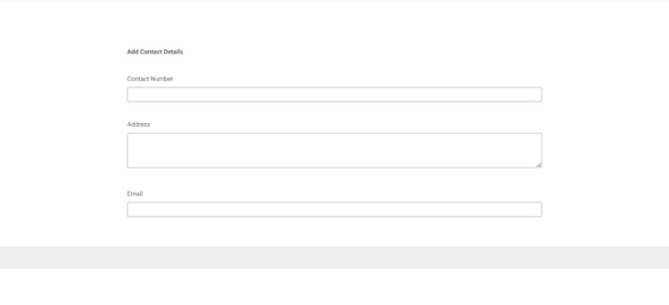 Captura de tela de um fragmento de formulário de detalhes do contato concluído no Editor Universal, mostrando campos para nome, telefone, email e endereço que podem ser reutilizados em vários formulários