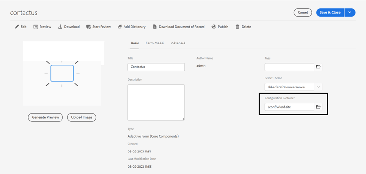 Selecionar Contêiner de Configuração