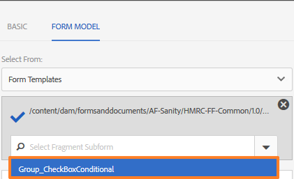 Selecionar subformulários do modelo de formulário especificado