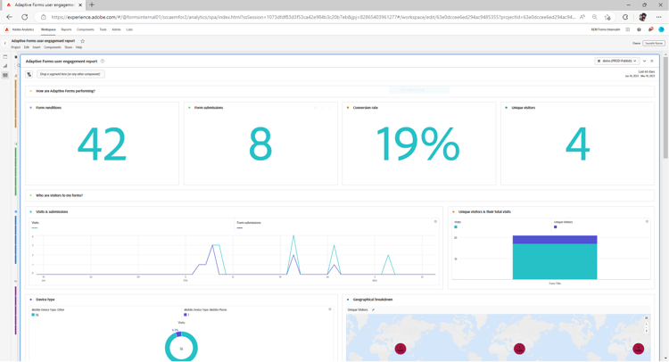 Relatório do adobe analytics de engajamento do usuário do formulário adaptável