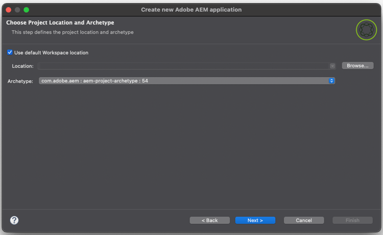 Selecionar versão do arquétipo