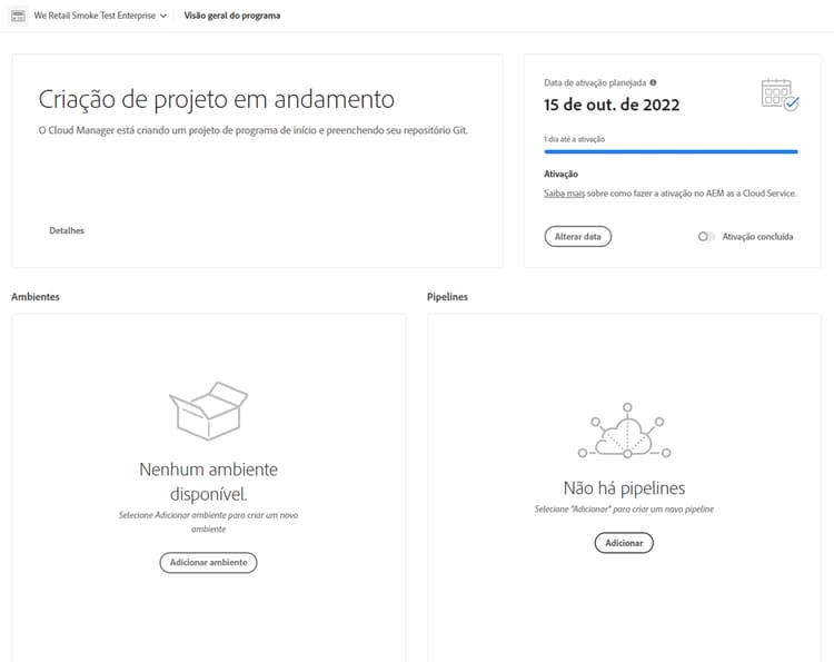 Criação do projeto em andamento