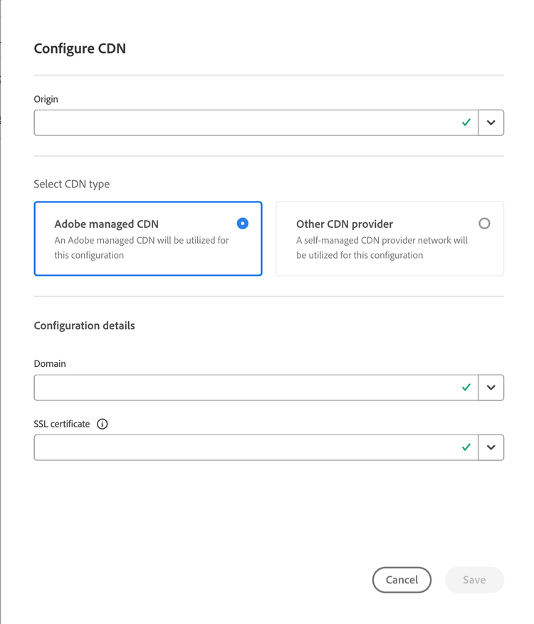 Caixa de diálogo Configurar CDN