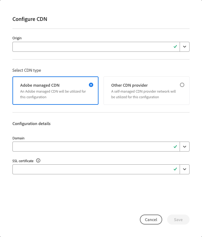 Caixa de diálogo Configurar CDN