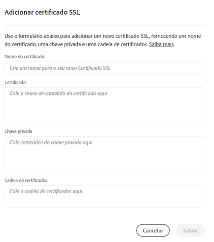 Caixa de diálogo Adicionar certificado SSL