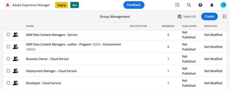 Mapeamento de Grupo para Serviço do AEM