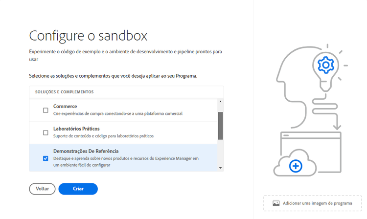 Seleção de complemento para demonstração de referência na configuração do programa