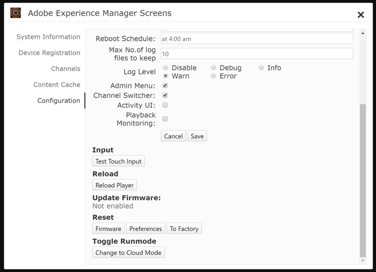 Configurações do reprodutor