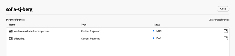 Console de Fragmentos de conteúdo - Caixa de diálogo Referências