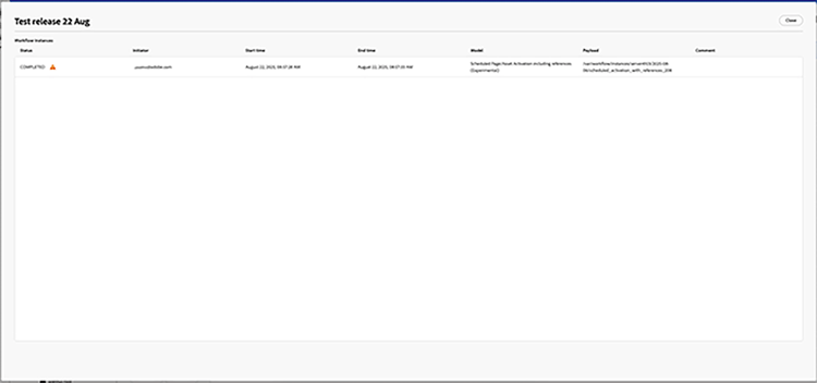 Console de Fragmentos de conteúdo - Caixa de diálogo de fluxos de trabalho