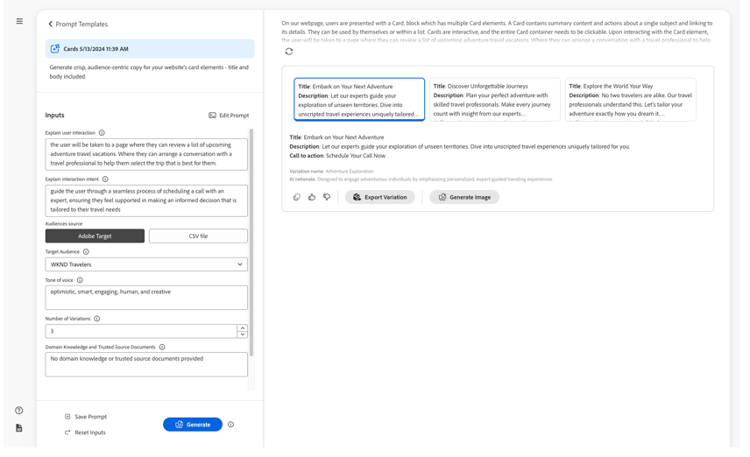 Exportar para gerar variações no fragmento de conteúdo