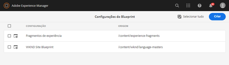 Configurações de blueprint