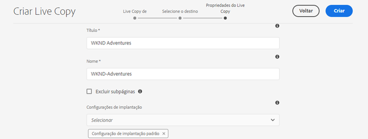 Propriedades da Live Copy