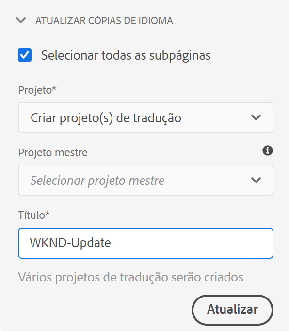 Criar projeto para atualizar cópias de idioma