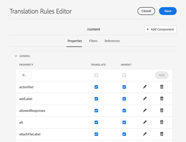 Editor de regras de tradução