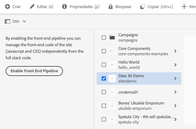 Ativação do pipeline de front-end