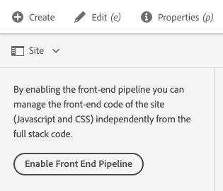 Opção para habilitar o pipeline de front-end no painel lateral