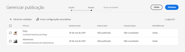 Gerenciar escopo de publicação