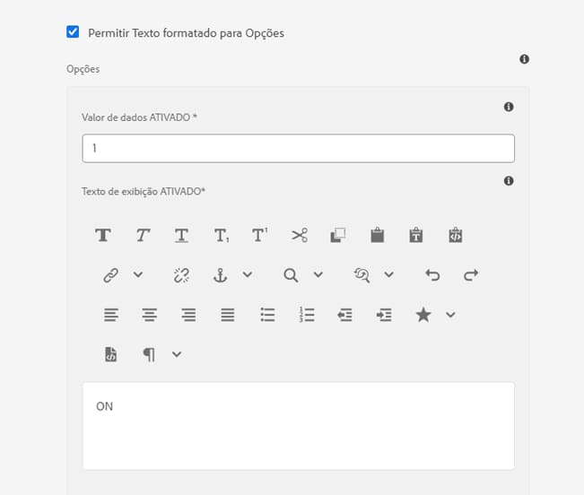 Suporte a rich text para opções
