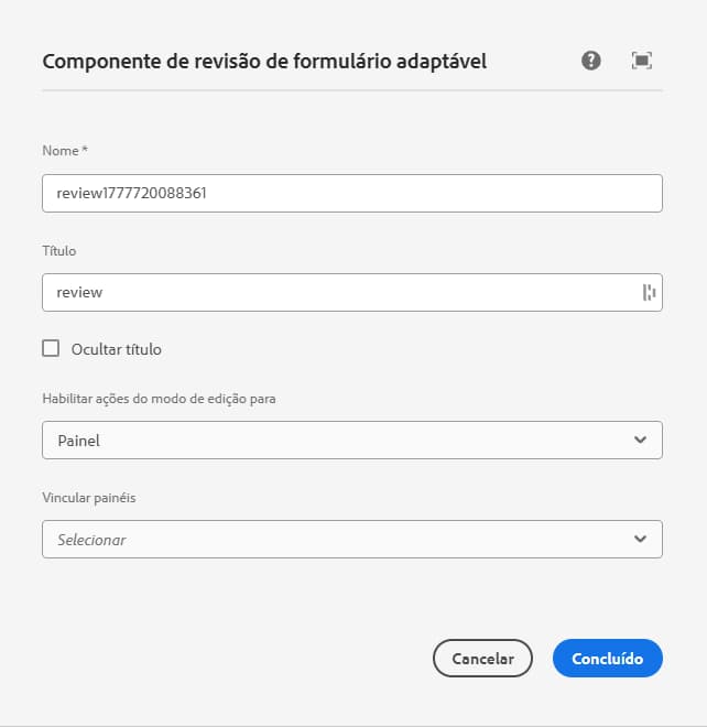 Caixa de diálogo de configuração