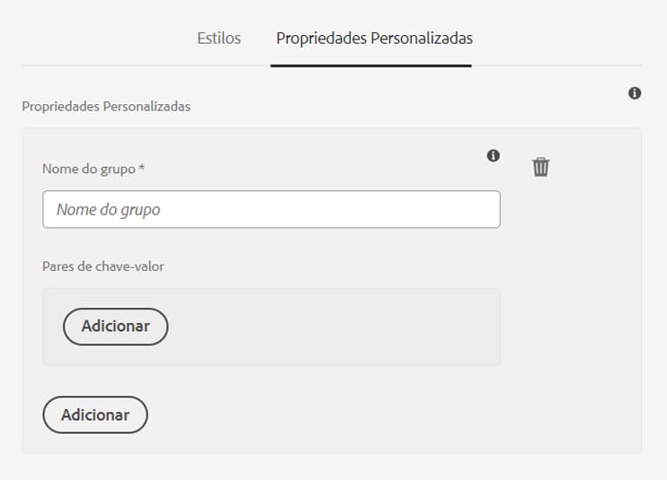 Caixa de diálogo Propriedades personalizadas