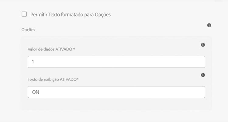 Suporte a rich text para opções