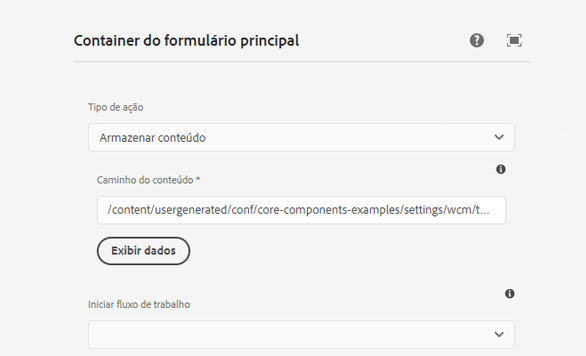 Armazenar opções de conteúdo na caixa de diálogo de edição do Contêiner de formulário