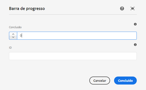 Caixa de diálogo de edição do componente de Barra de progresso