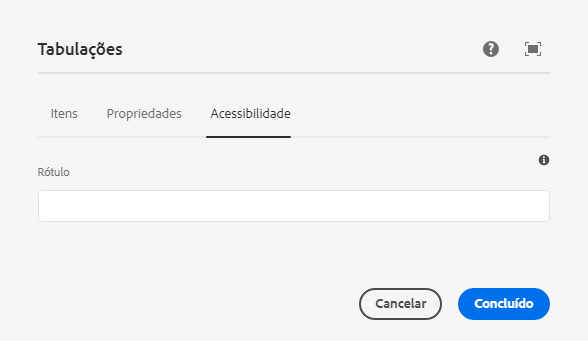 Guia Acessibilidade da caixa de diálogo de edição do componente de Guias