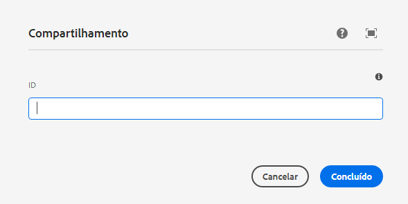 Caixa de diálogo de edição do componente de Compartilhamento