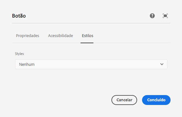 Guia Estilos da caixa de diálogo de edição do componente de botão