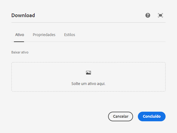 Guia Ativo, da caixa de diálogo de edição, do componente de download