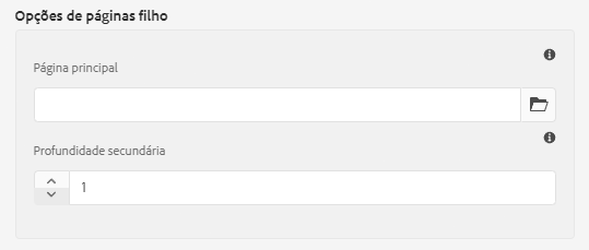 Opções de páginas secundárias