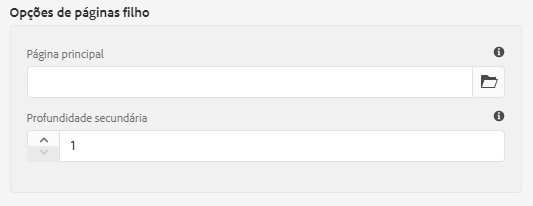 Opções de páginas secundárias