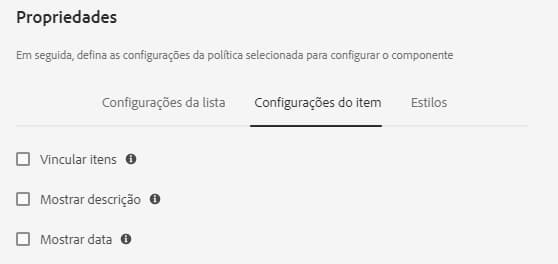 Configuração da lista da caixa de diálogo de design do componente de Lista