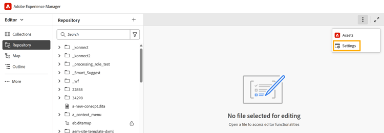 Configuração do editor para No local