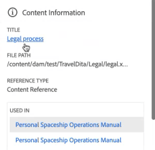 Painel de informações de conteúdo