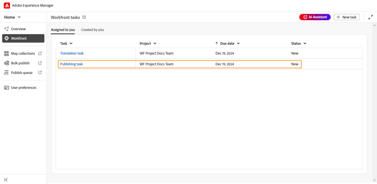 Publicar tarefas na guia Atribuído a você