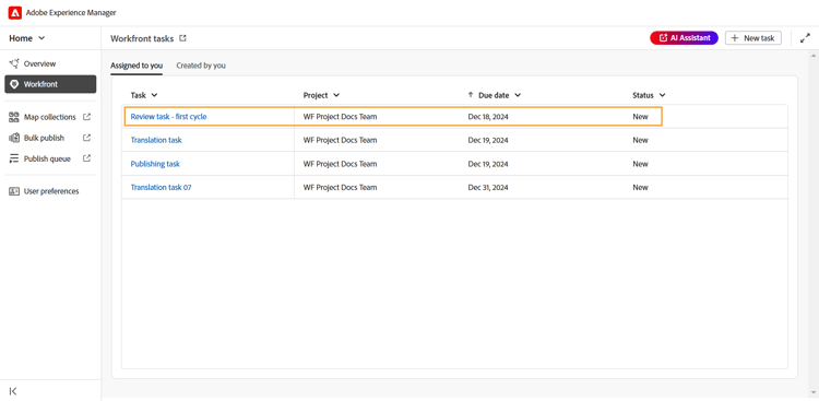 Revisar tarefas na guia Atribuído a você