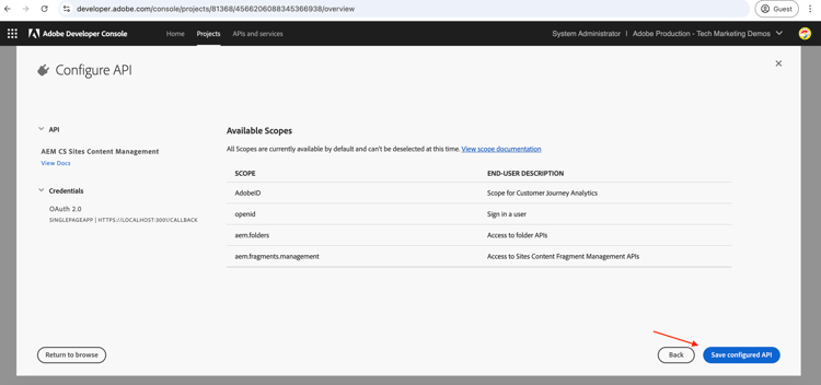 Salvar API configurada