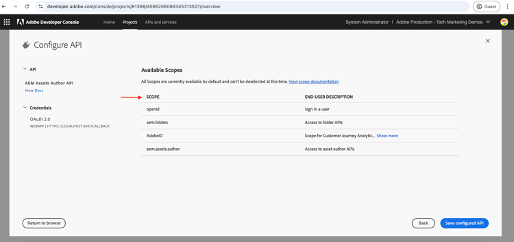 Salvar API configurada