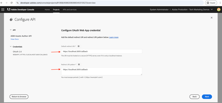 Configurar o aplicativo Web OAuth
