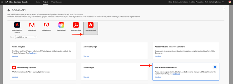 Adicionar API do AEM as a Cloud Service - Configurar projeto