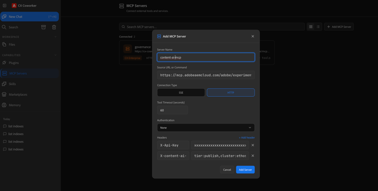 Adicionar Caixa de Diálogo do Servidor MCP