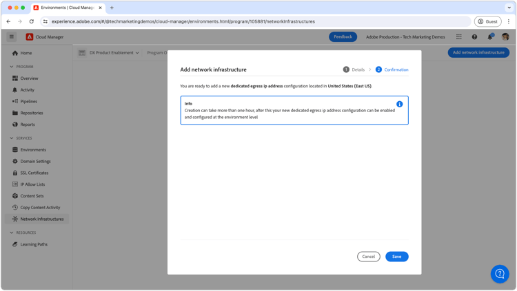 Confirmar criação de endereço IP de saída dedicado