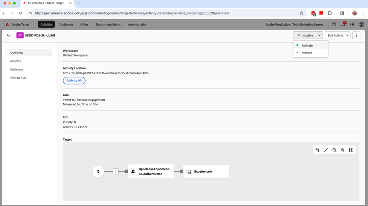 Ativar com Metas e Configurações