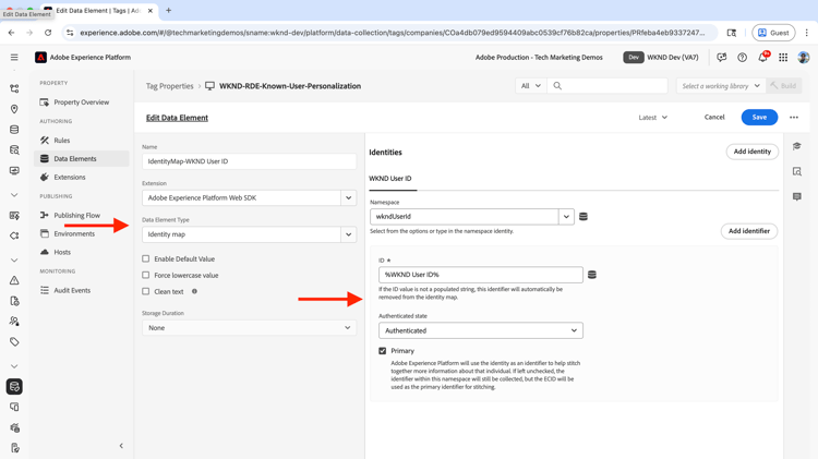 Elemento de Dados do Mapa de Identidade